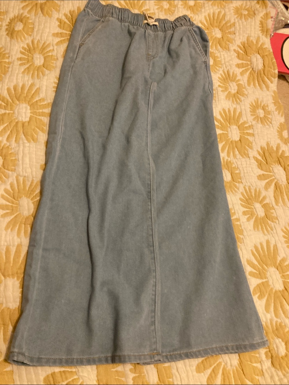 Old Navy Light Blue Denim Maxi Skirt with Drawstring Waist